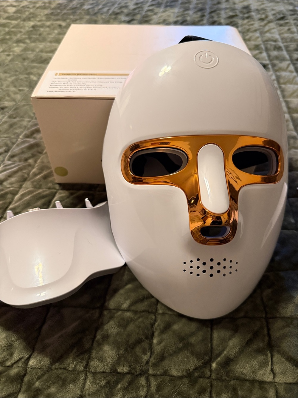LED Facial Rejuvenation Mask - White with Gold Accent